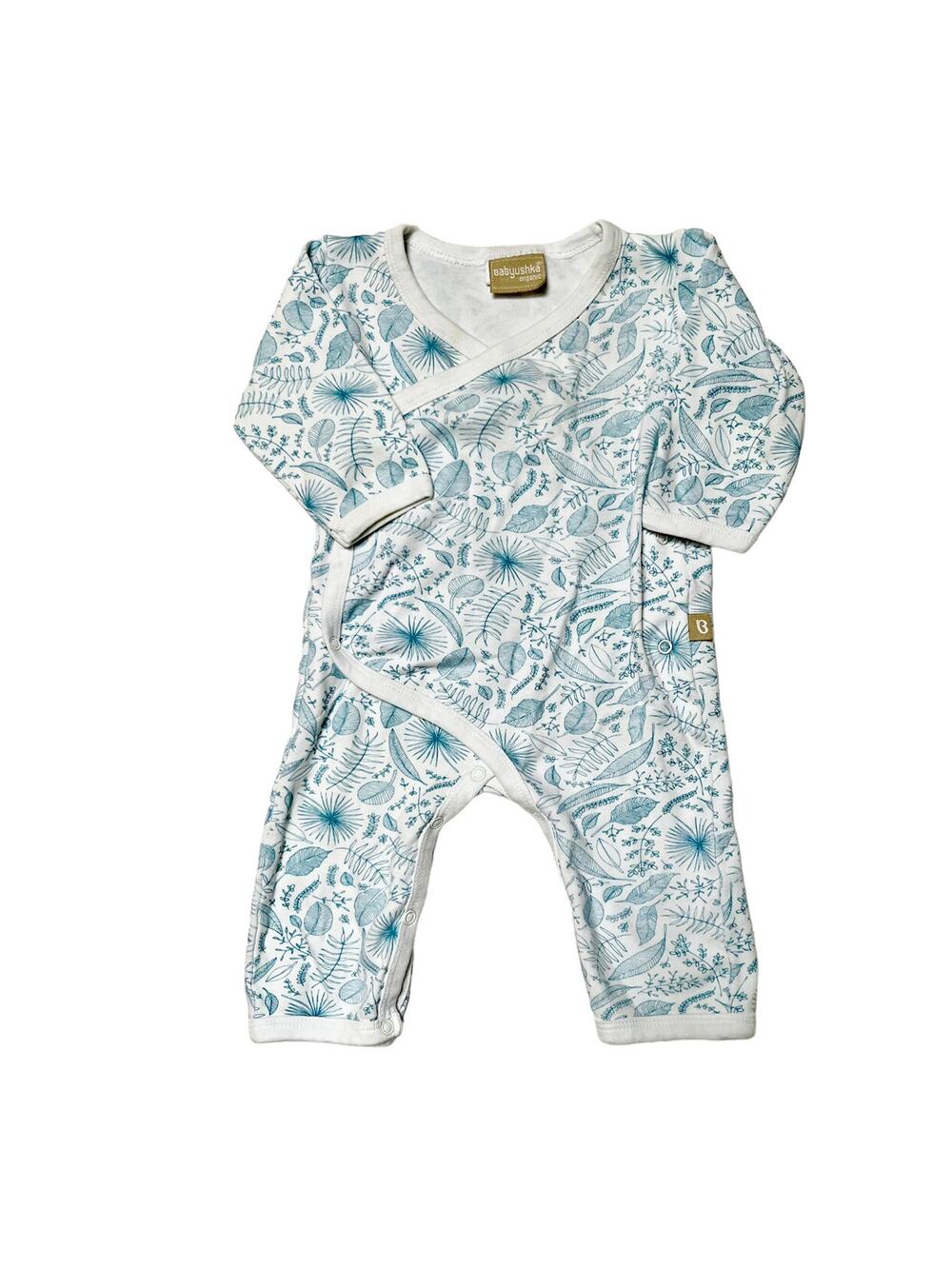 Babyushka Organic Blue Patterned Romper Onsie Size 6-9m